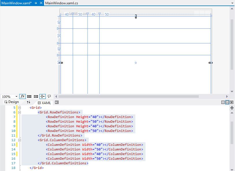 Add Rows and Columns to Grid in XAML WPF Application