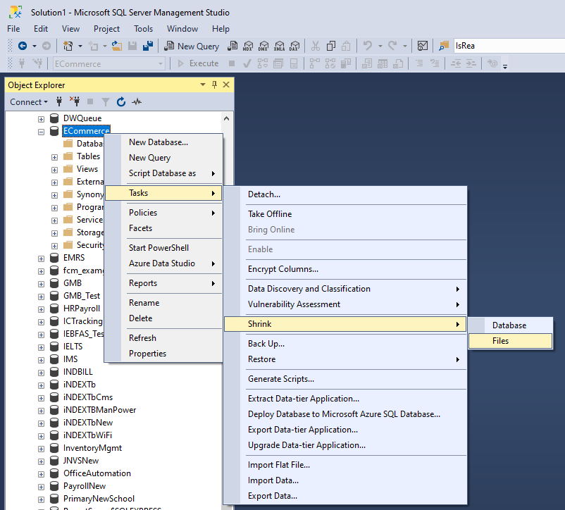 Shrink Database In Sql Server Using Query